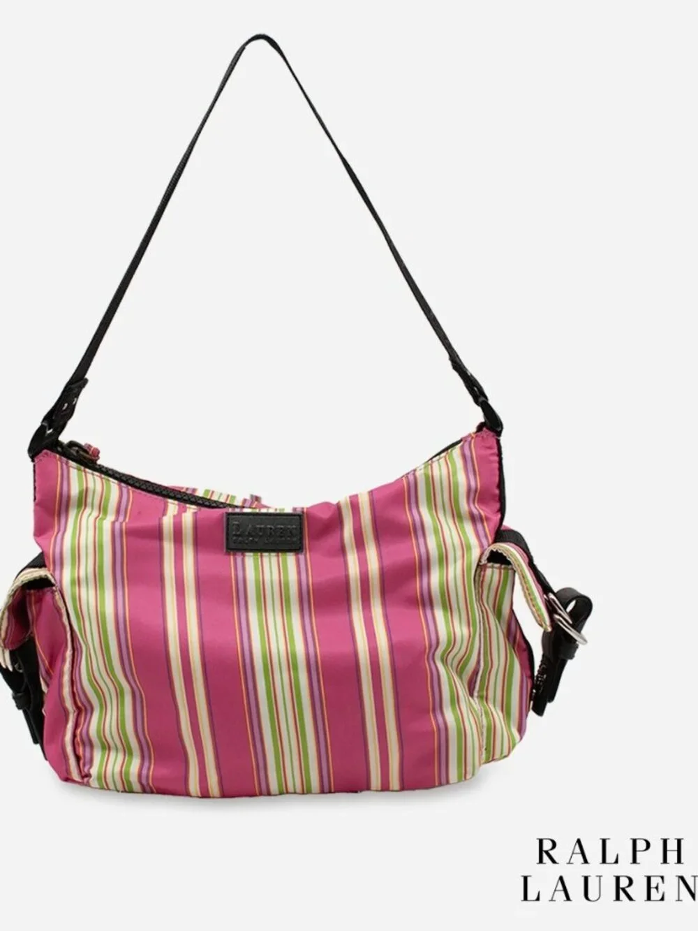 Lauren Ralph Lauren Pink Multicolor Stripe Mini Shoulder Bag with Black Strap